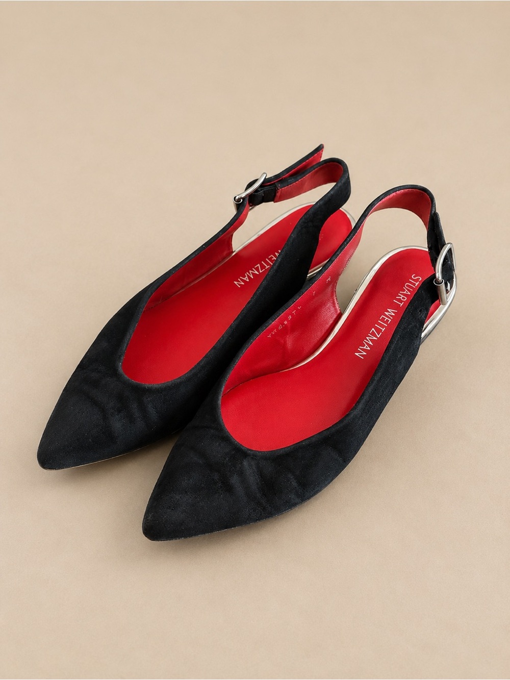 Stuart Weitzman Black Suede Slingback Pointed Toe Flats Women’s 8.5